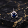 Round Dark Blue CZ Halo Pendant 925 Sterling Silver 10mm