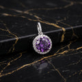 Round Purple CZ Halo Pendant 925 Sterling Silver 10mm