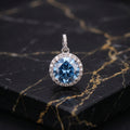 Round London Blue CZ Halo Pendant 925 Sterling Silver 10mm