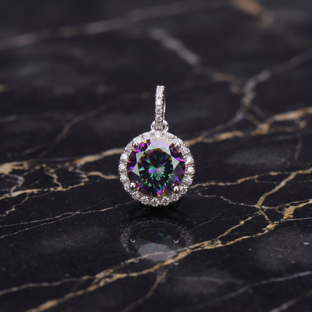 Round Mystic Topaz CZ Halo Pendant 925 Sterling Silver 10mm
