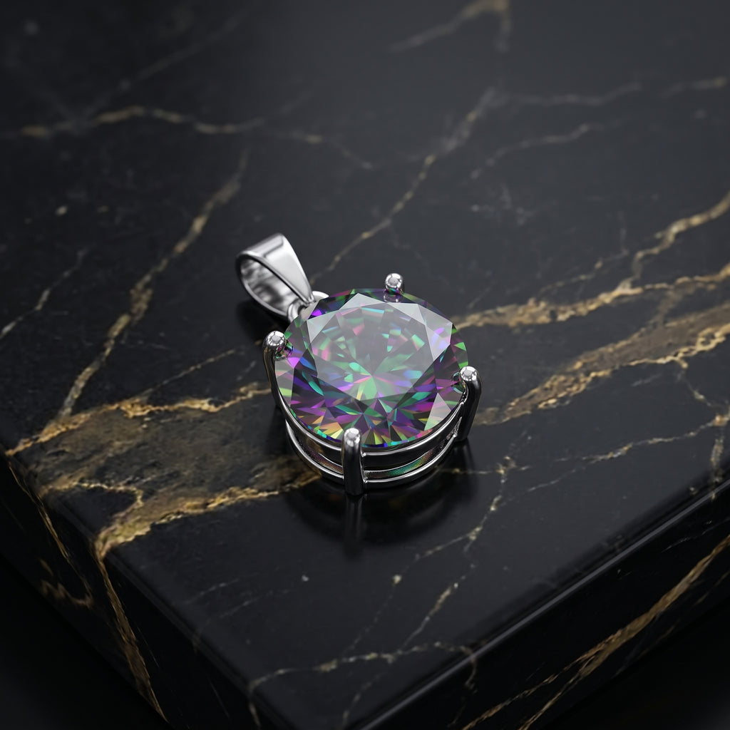 Round Mystic Topaz CZ Pendant 925 Sterling Silver 10mm