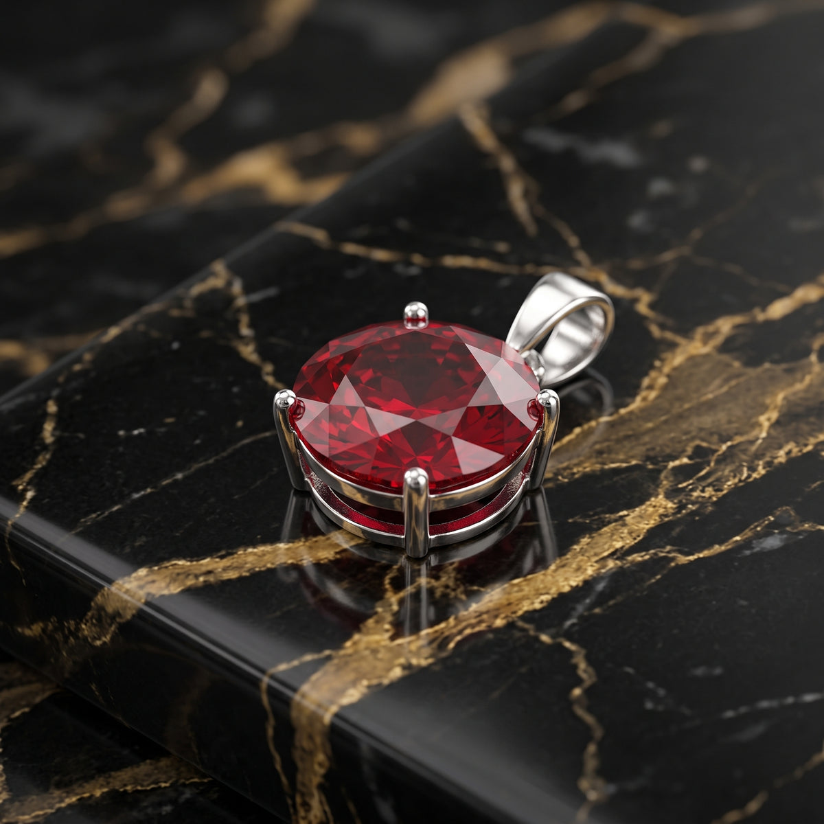 Round Red CZ Pendant 925 Sterling Silver 10mm