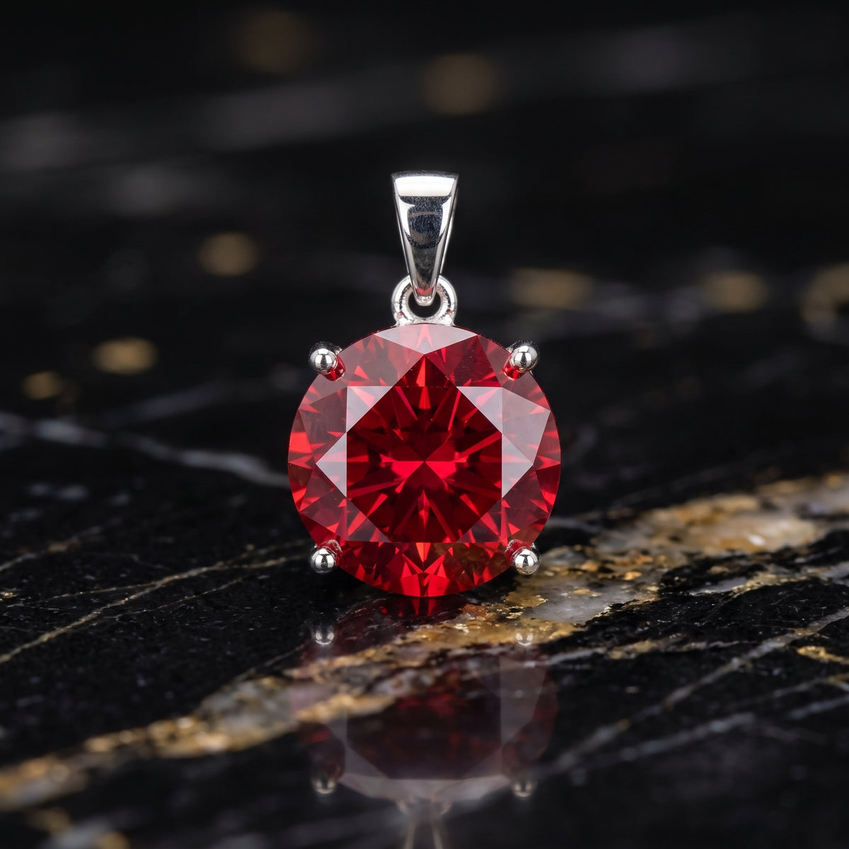 Round Red CZ Pendant 925 Sterling Silver 10mm