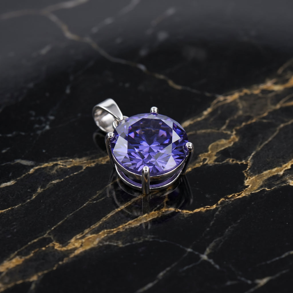 Round Tanzanite CZ Pendant 925 Sterling Silver 10mm
