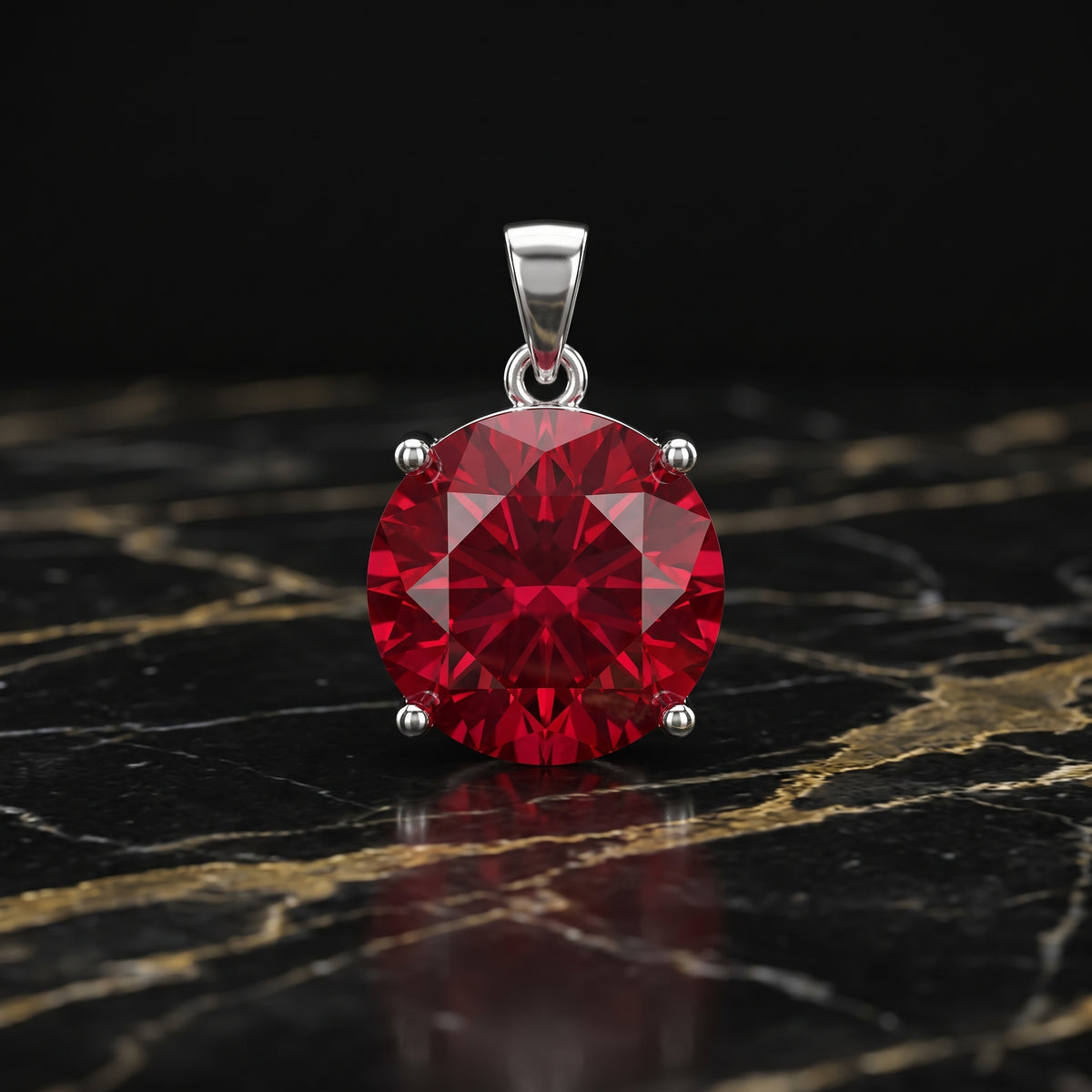 Round Red CZ Pendant 925 Sterling Silver 10mm