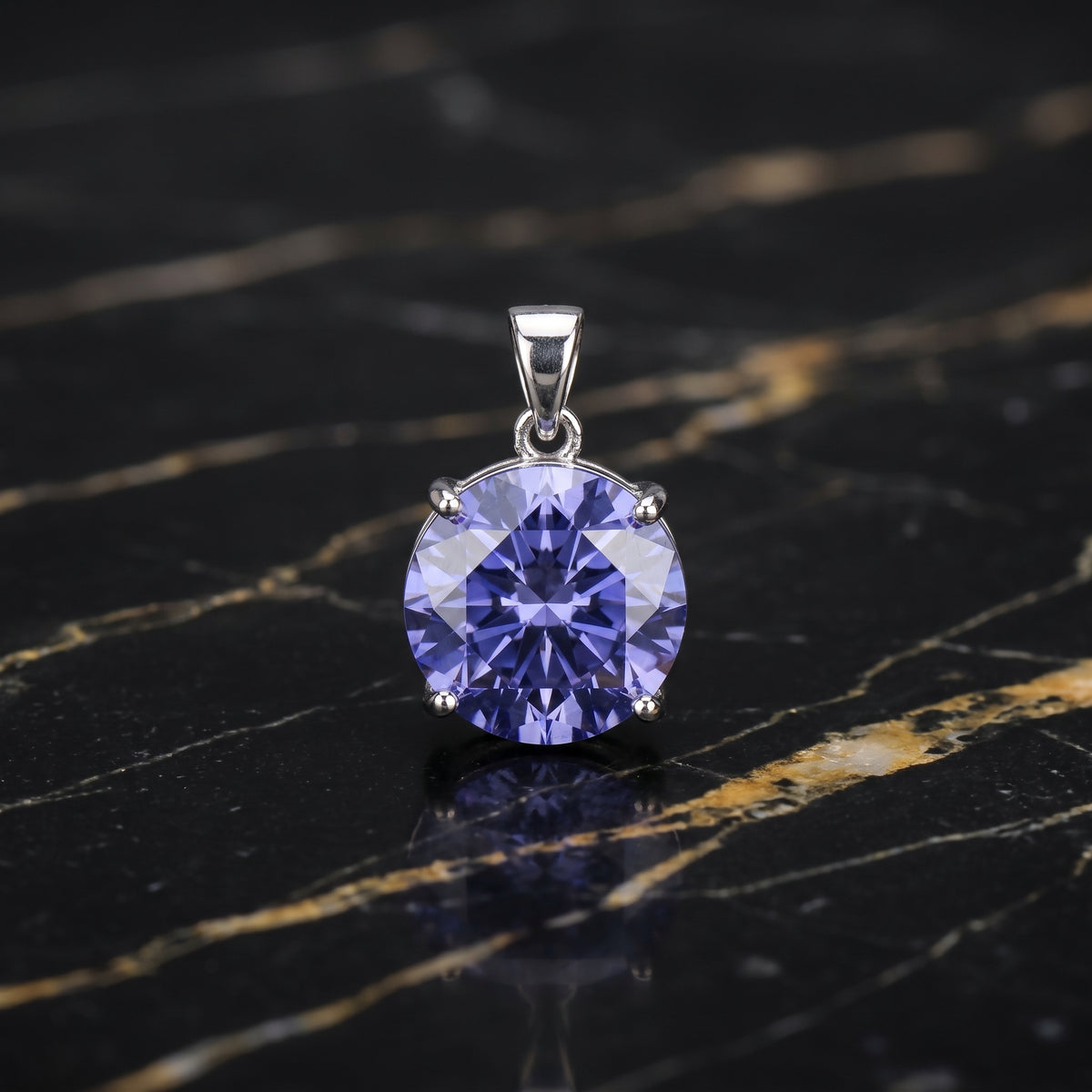 Round Tanzanite CZ Pendant 925 Sterling Silver 10mm
