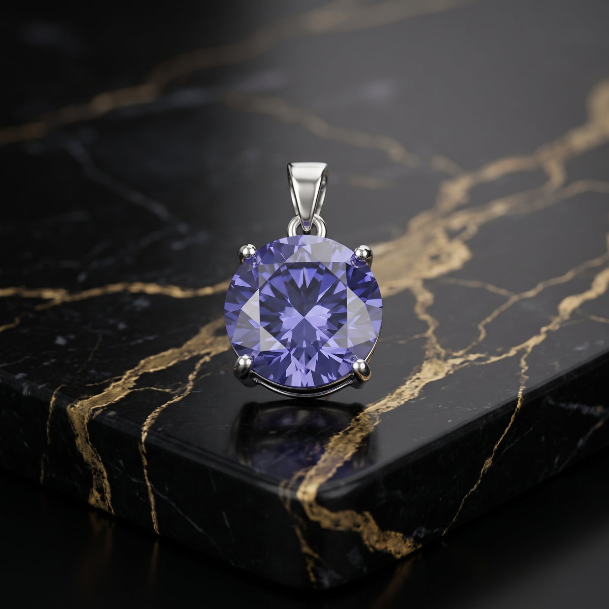 Round Tanzanite CZ Pendant 925 Sterling Silver 10mm
