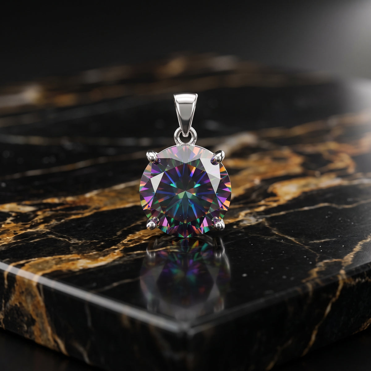 Round Mystic Topaz CZ Pendant 925 Sterling Silver 10mm